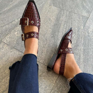 Zapatos Mary Jane de Piel Grabada Coco con Hebillas